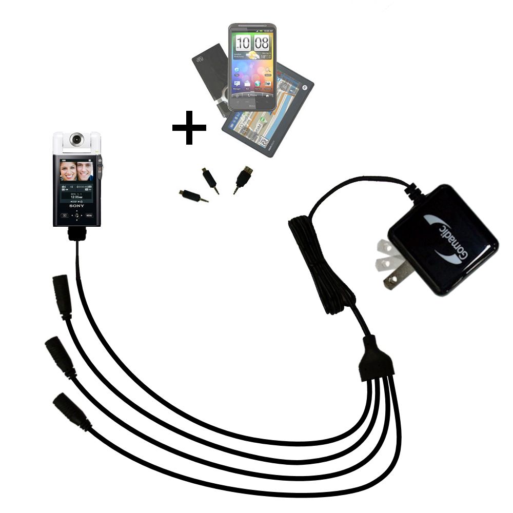 Quad output Wall Charger includes tip for the Sony bloggie MHS-CM5 Mobile HD Snap