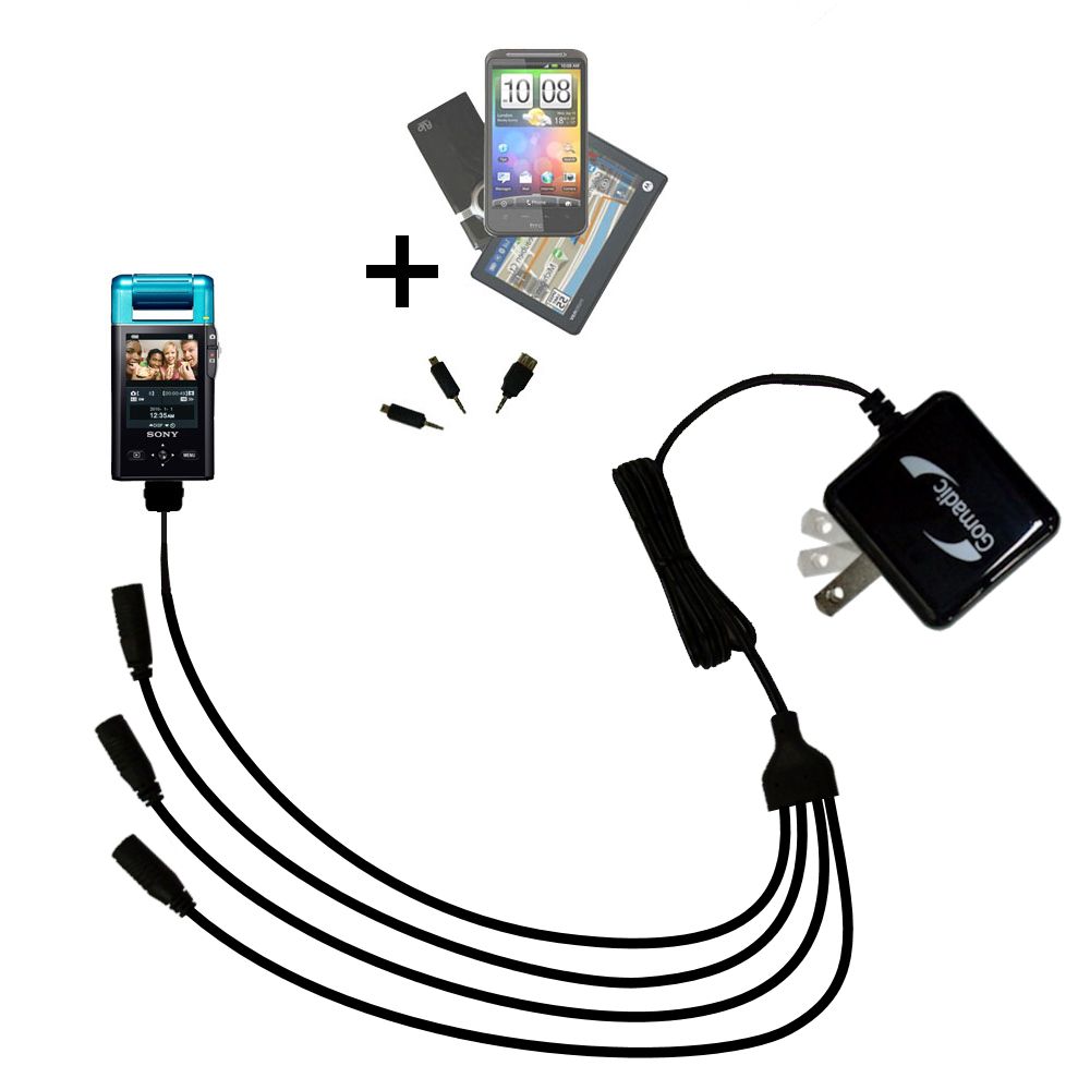 Quad output Wall Charger includes tip for the Sony bloggie MHS-PM5K Mobile HD Snap