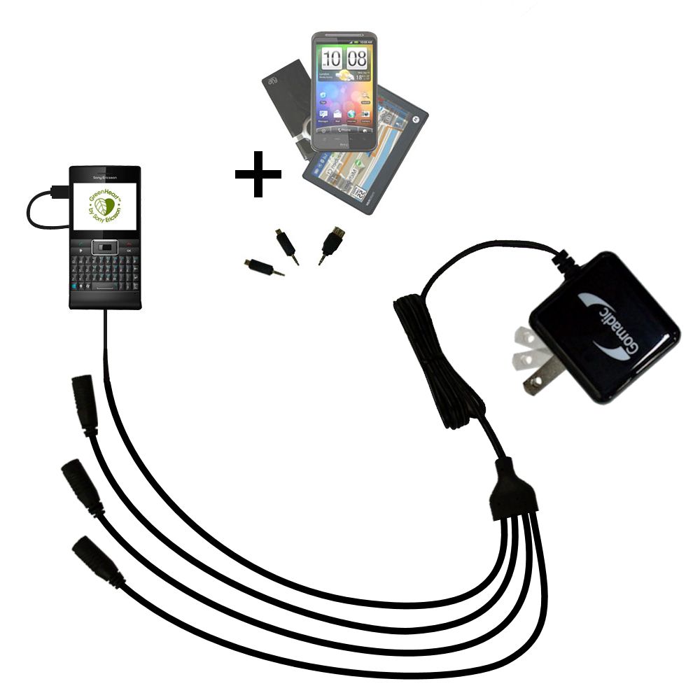 Quad output Wall Charger includes tip for the Sony Ericsson Aspen / Aspen A