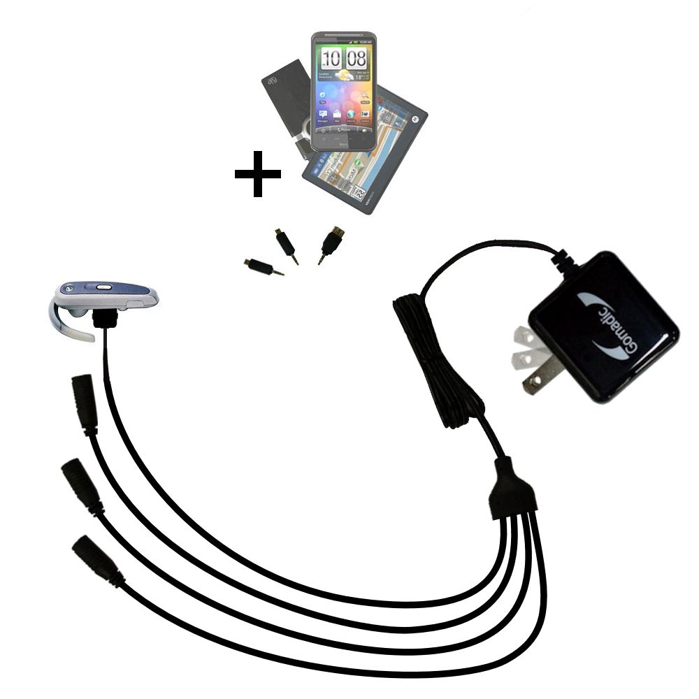 Quad output Wall Charger includes tip for the Sony Ericsson Bluetooth Headset HBH-600