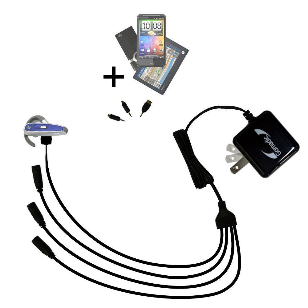 Quad output Wall Charger includes tip for the Sony Ericsson Bluetooth Headset HBH-602
