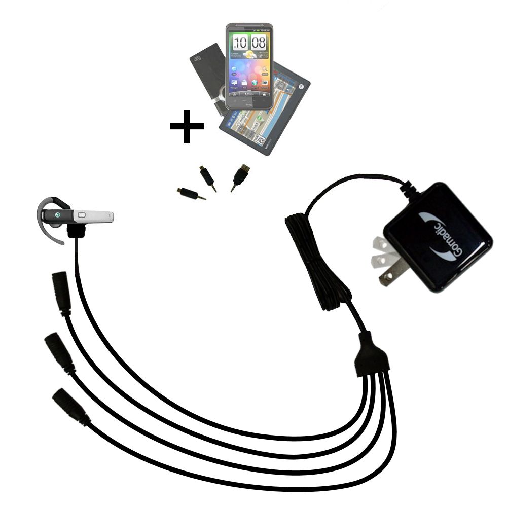 Quad output Wall Charger includes tip for the Sony Ericsson Bluetooth Headset HBH-610