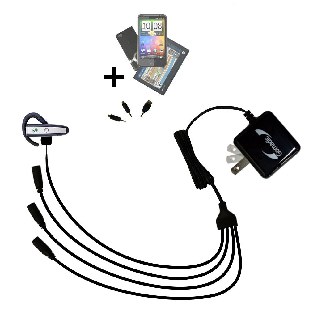 Quad output Wall Charger includes tip for the Sony Ericsson Bluetooth Headset HBH-65