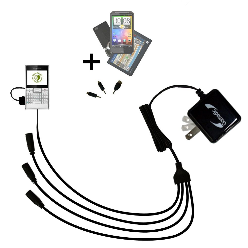 Quad output Wall Charger includes tip for the Sony Ericsson GreenHeart