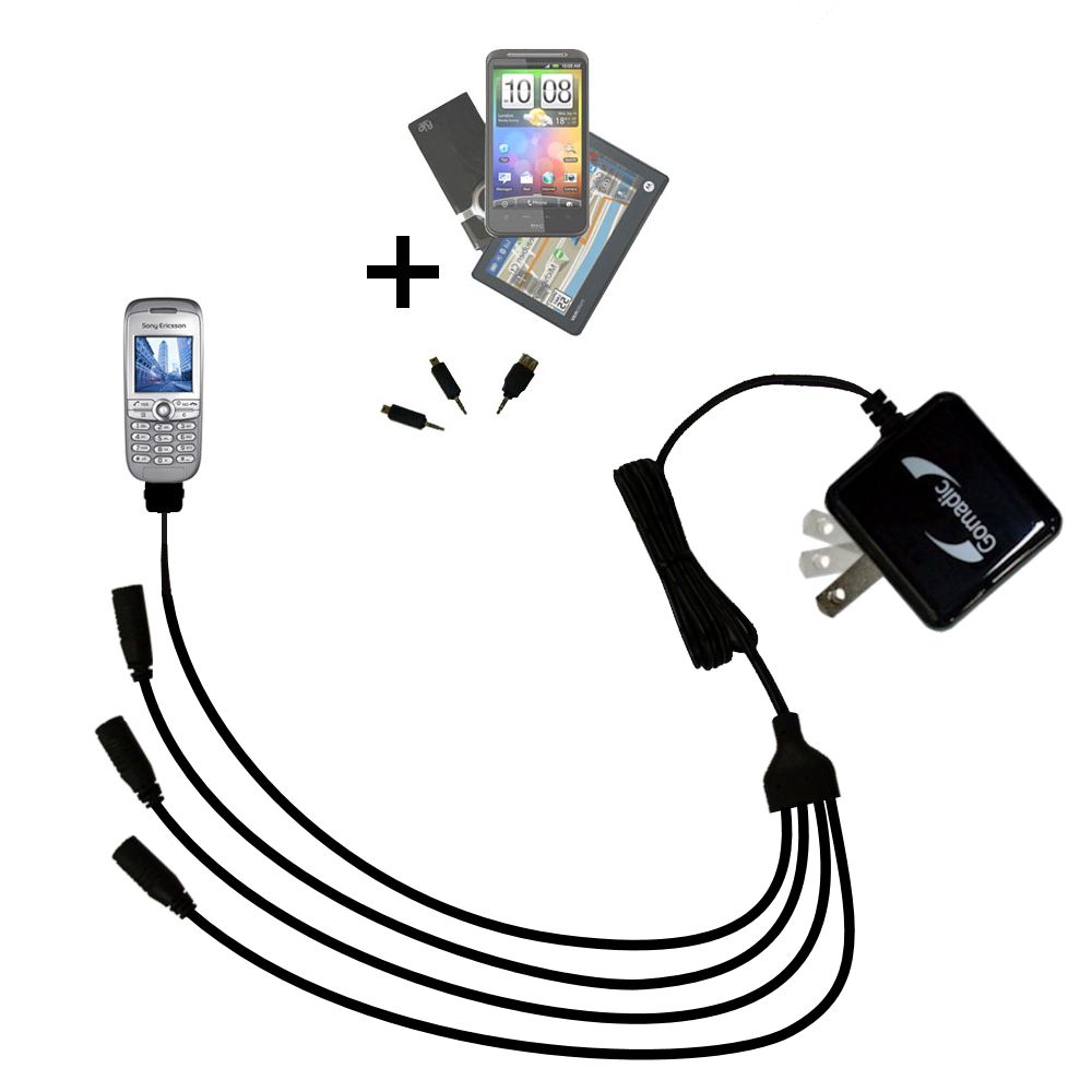 Quad output Wall Charger includes tip for the Sony Ericsson J210c