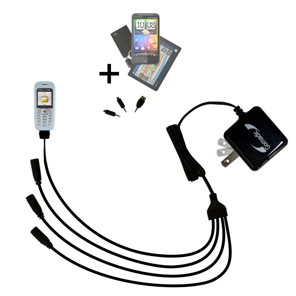 Quad output Wall Charger includes tip for the Sony Ericsson J220i