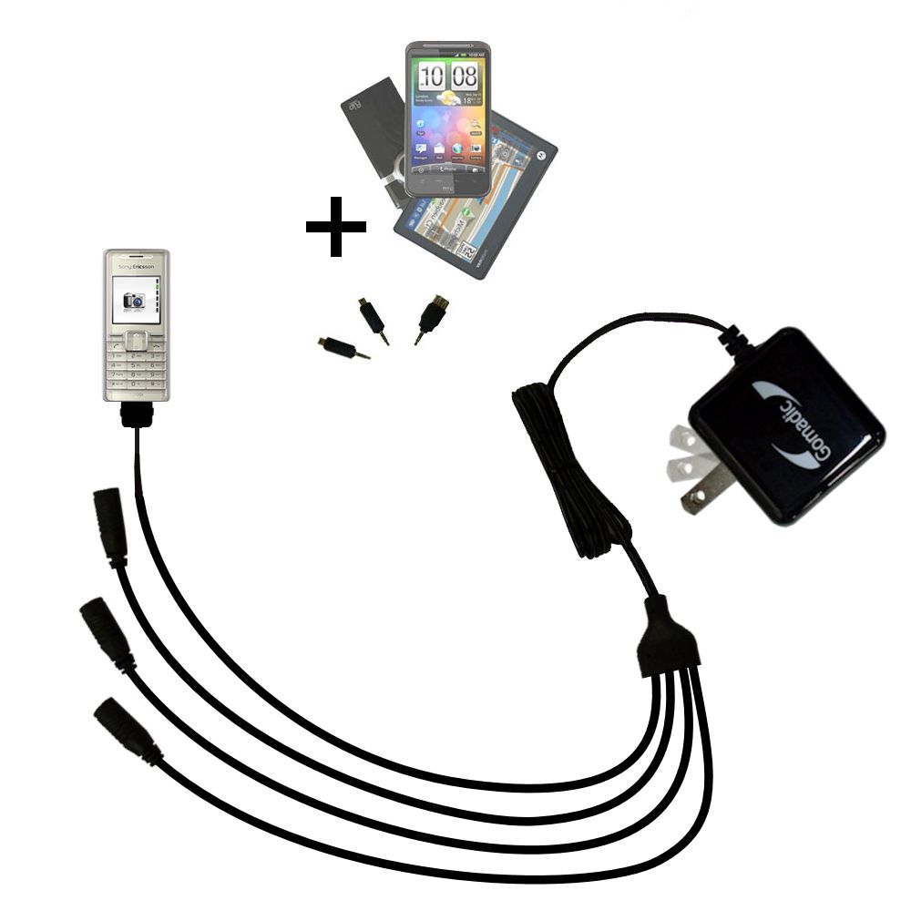 Quad output Wall Charger includes tip for the Sony Ericsson k200i
