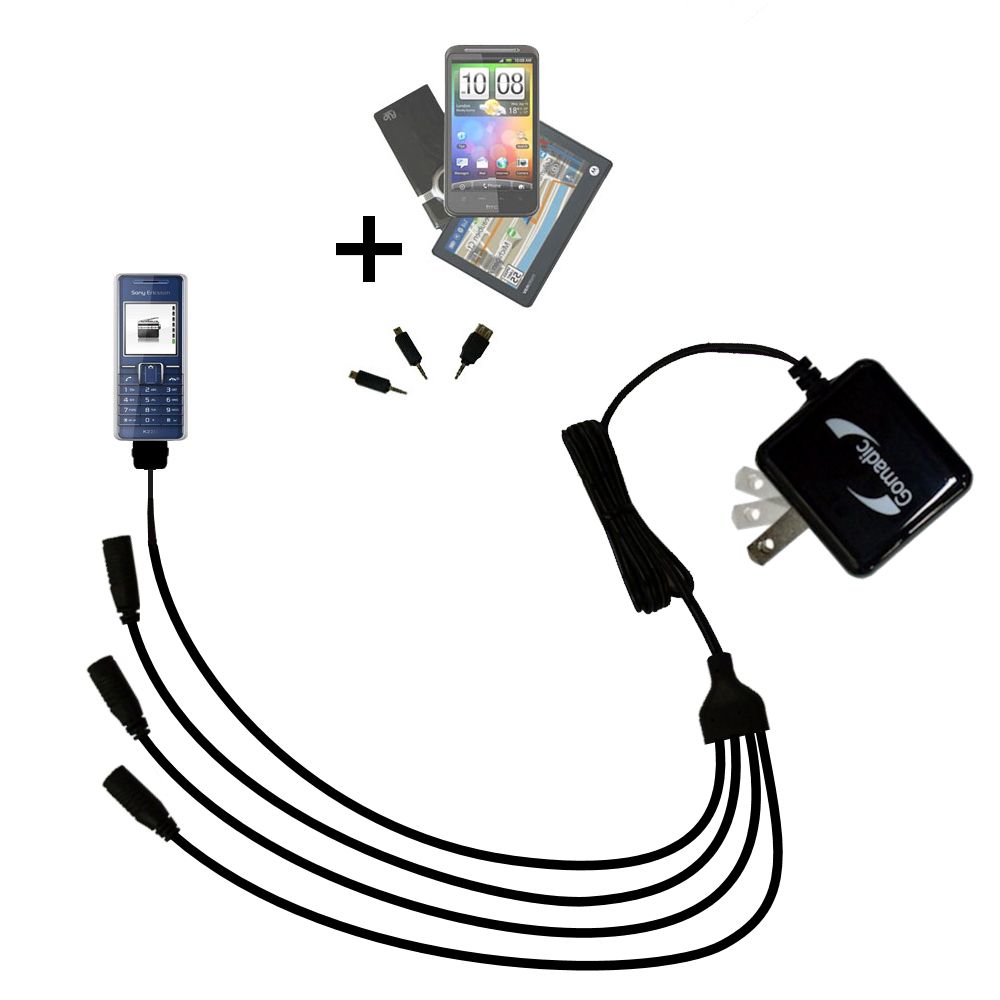 Quad output Wall Charger includes tip for the Sony Ericsson K220c