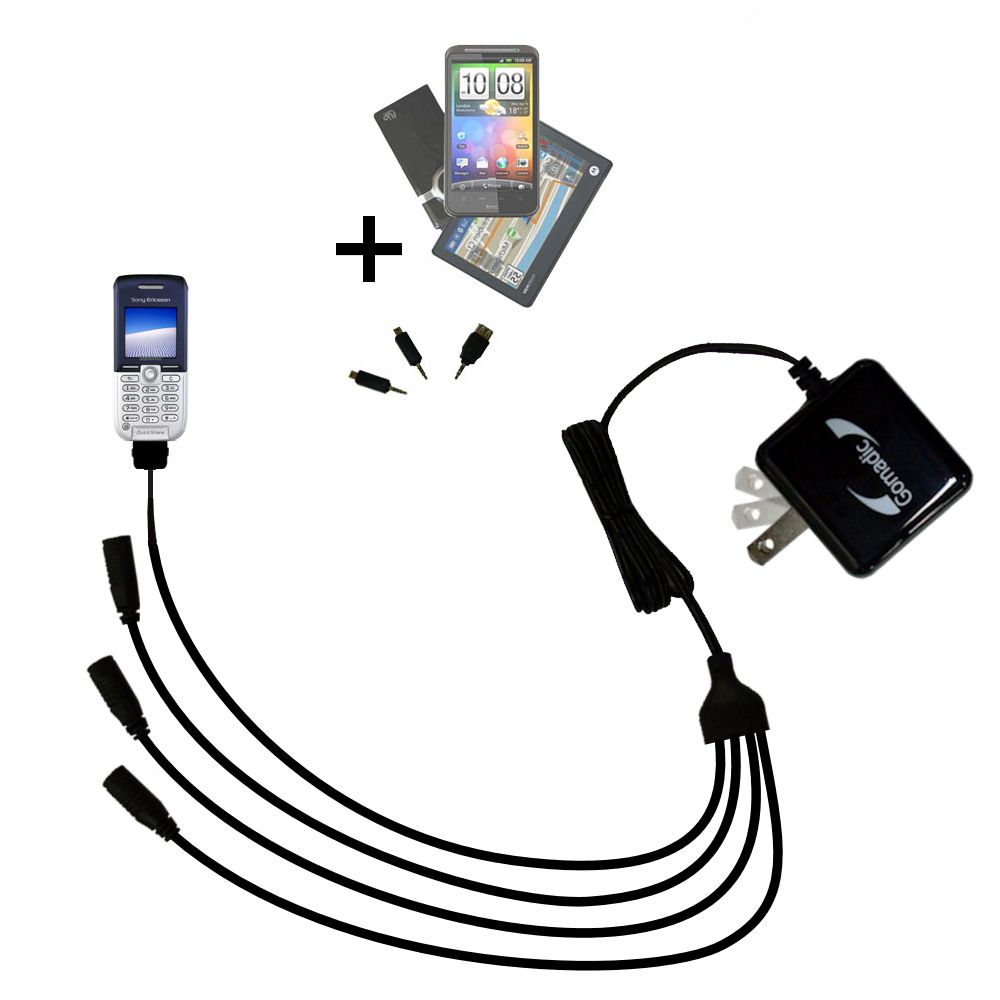 Quad output Wall Charger includes tip for the Sony Ericsson K300c