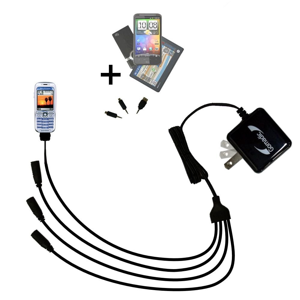 Quad output Wall Charger includes tip for the Sony Ericsson K500c