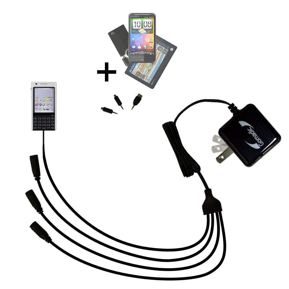 Quad output Wall Charger includes tip for the Sony Ericsson P1i