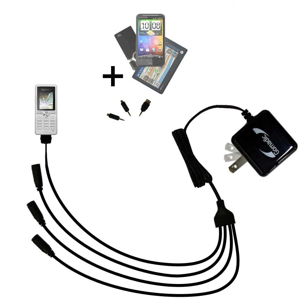 Quad output Wall Charger includes tip for the Sony Ericsson T250a