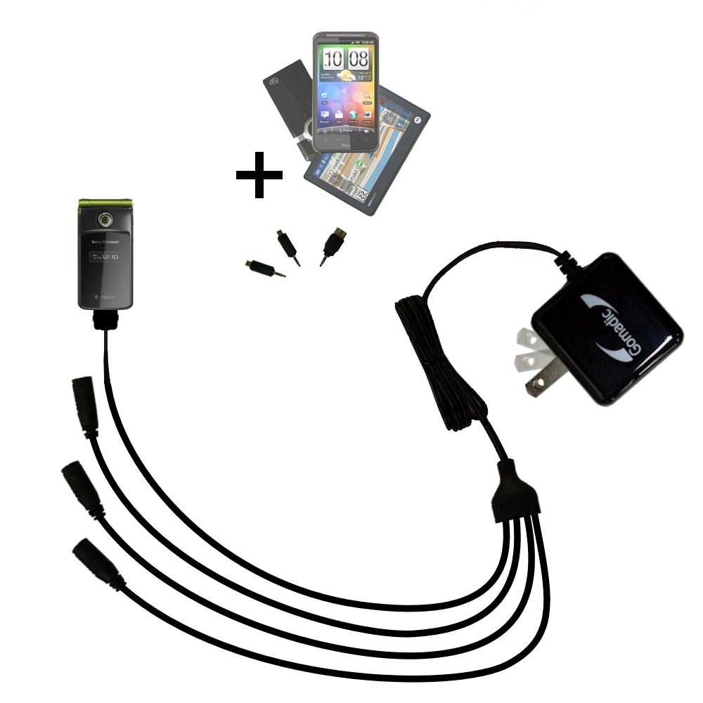 Quad output Wall Charger includes tip for the Sony Ericsson TM506