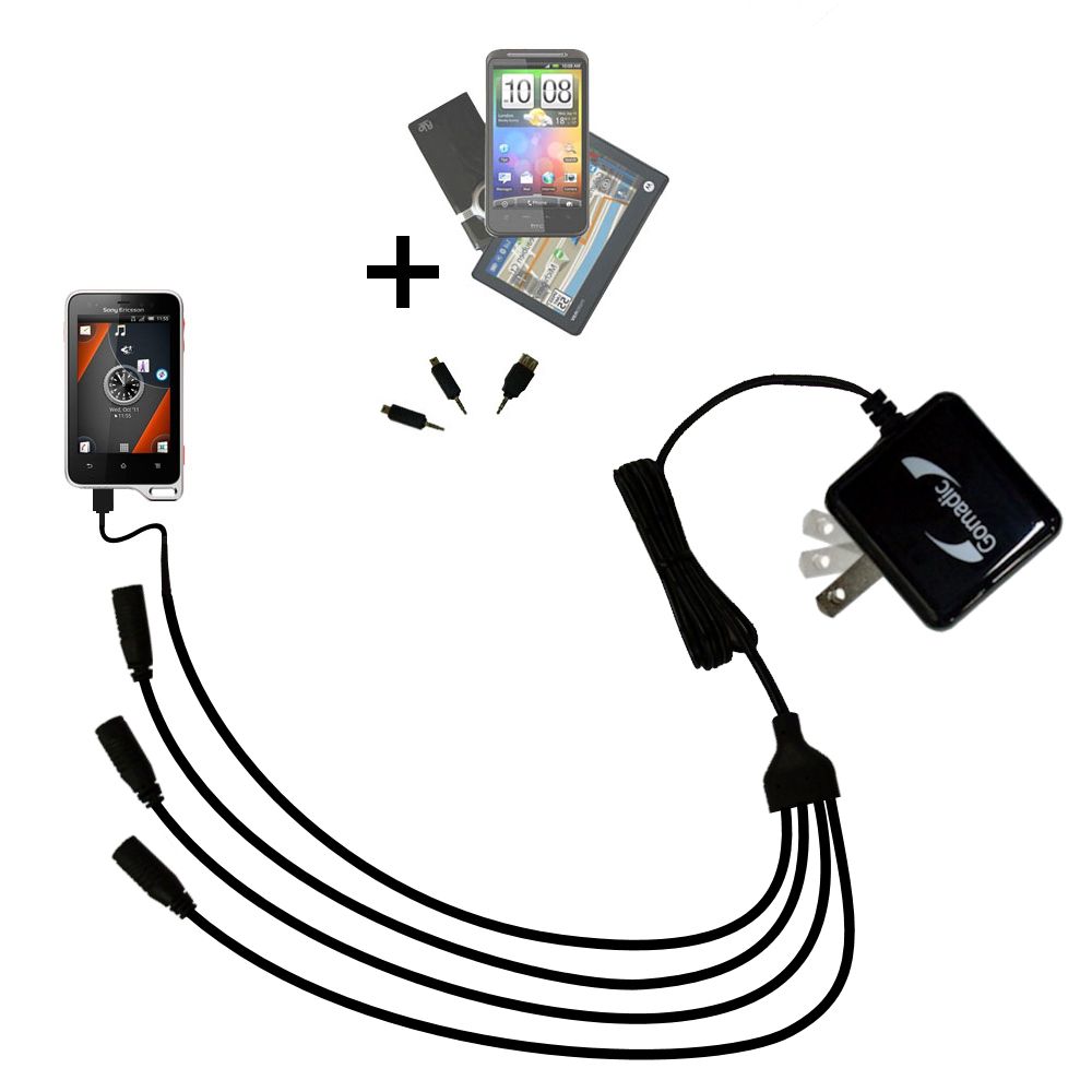 Quad output Wall Charger includes tip for the Sony Ericsson Xperia active