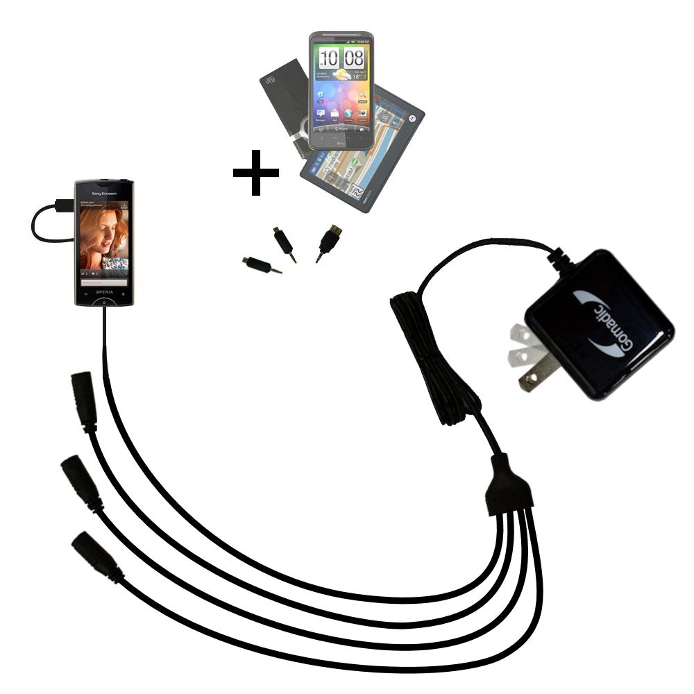 Quad output Wall Charger includes tip for the Sony Ericsson Xperia Azusa