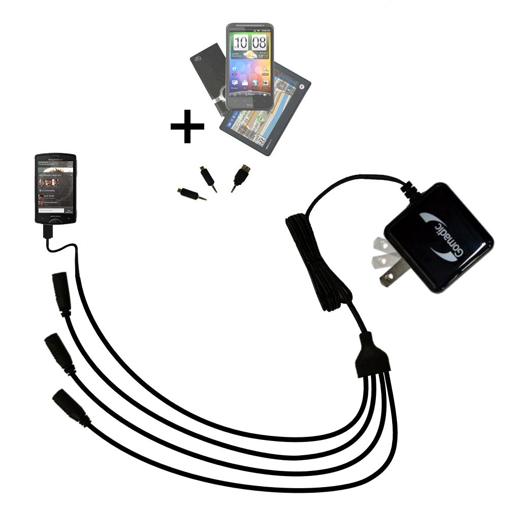 Quad output Wall Charger includes tip for the Sony Ericsson Xperia Mini