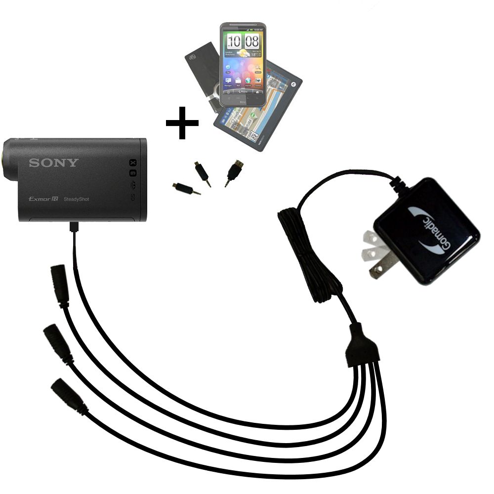 Quad output Wall Charger includes tip for the Sony HDR-AS10/ HDR-AS15
