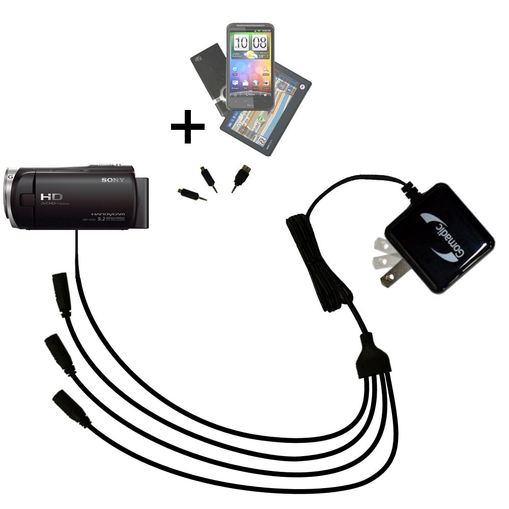 Quad output Wall Charger includes tip for the Sony HDR-CX330