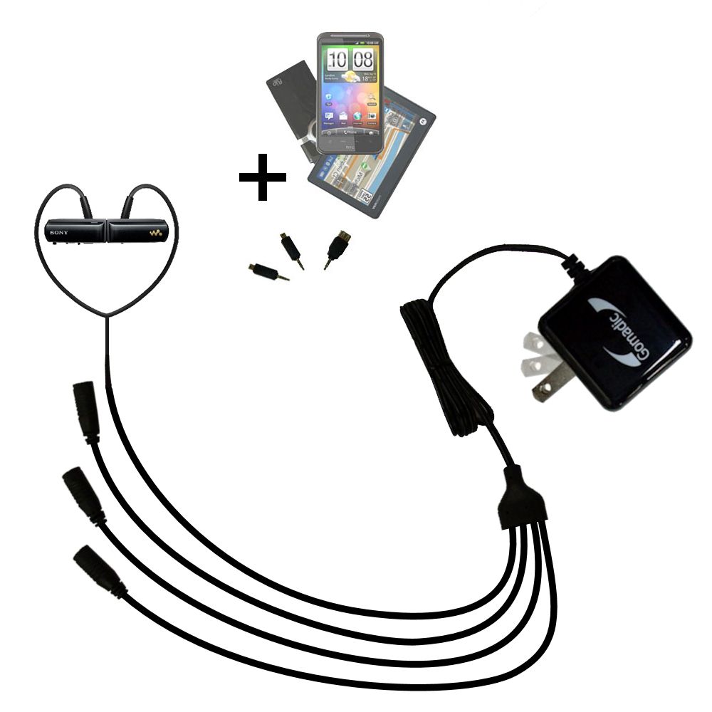 Quad output Wall Charger includes tip for the Sony NWZ-W252 Headset