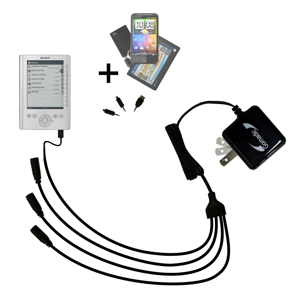 Quad output Wall Charger includes tip for the Sony PRS-300 Reader Pocket Edition