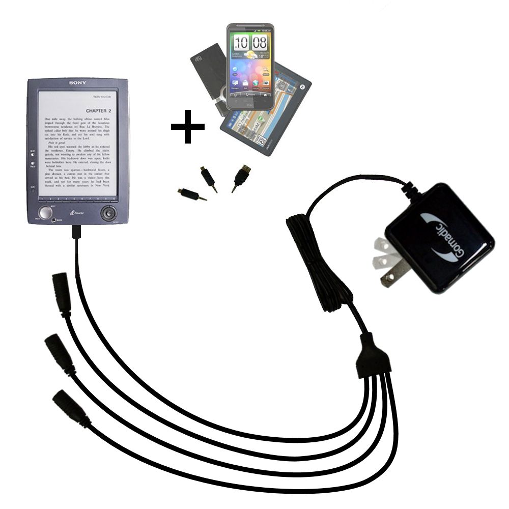 Quad output Wall Charger includes tip for the Sony PRS-500 Digital Reader Book