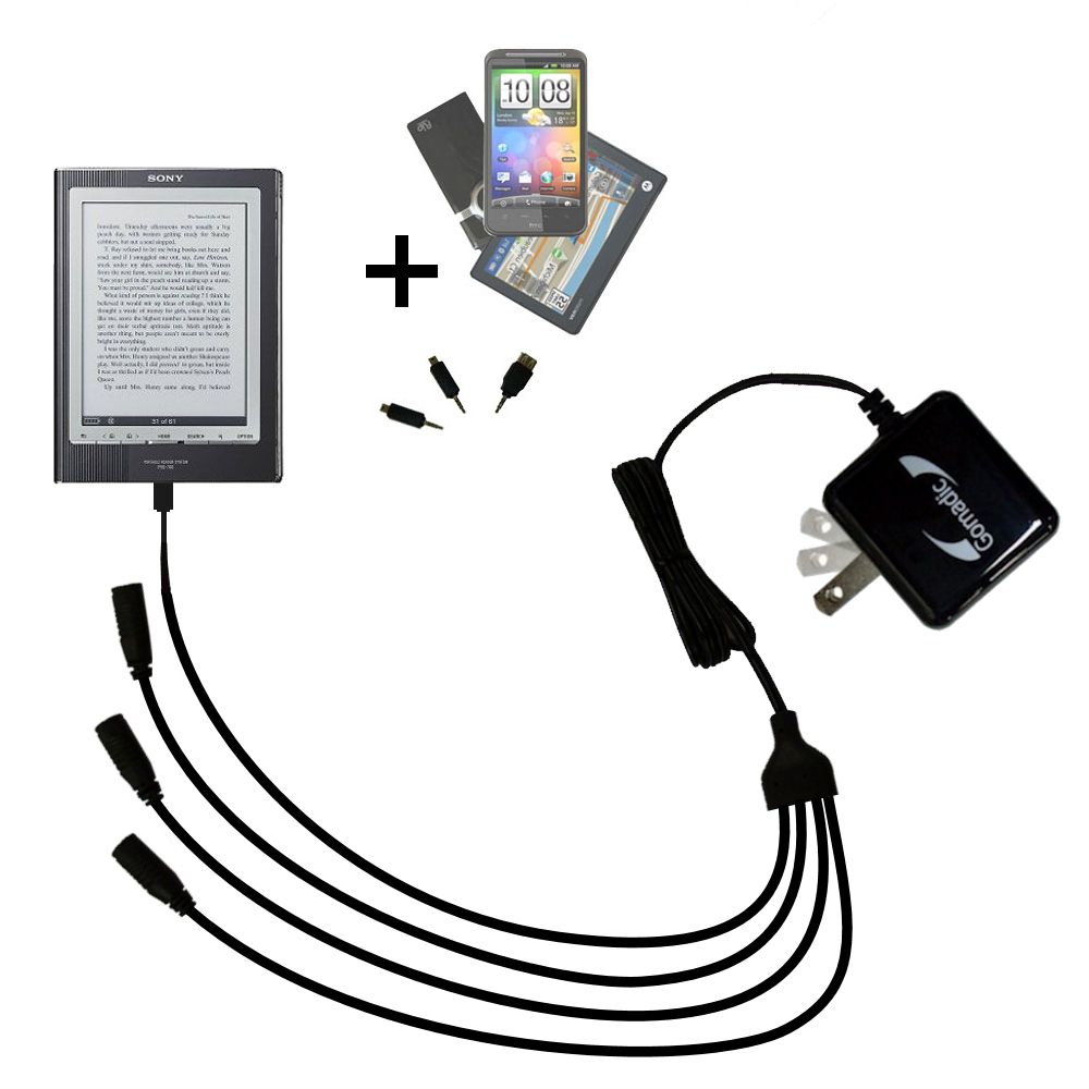 Quad output Wall Charger includes tip for the Sony PRS-700BC Digital Reader