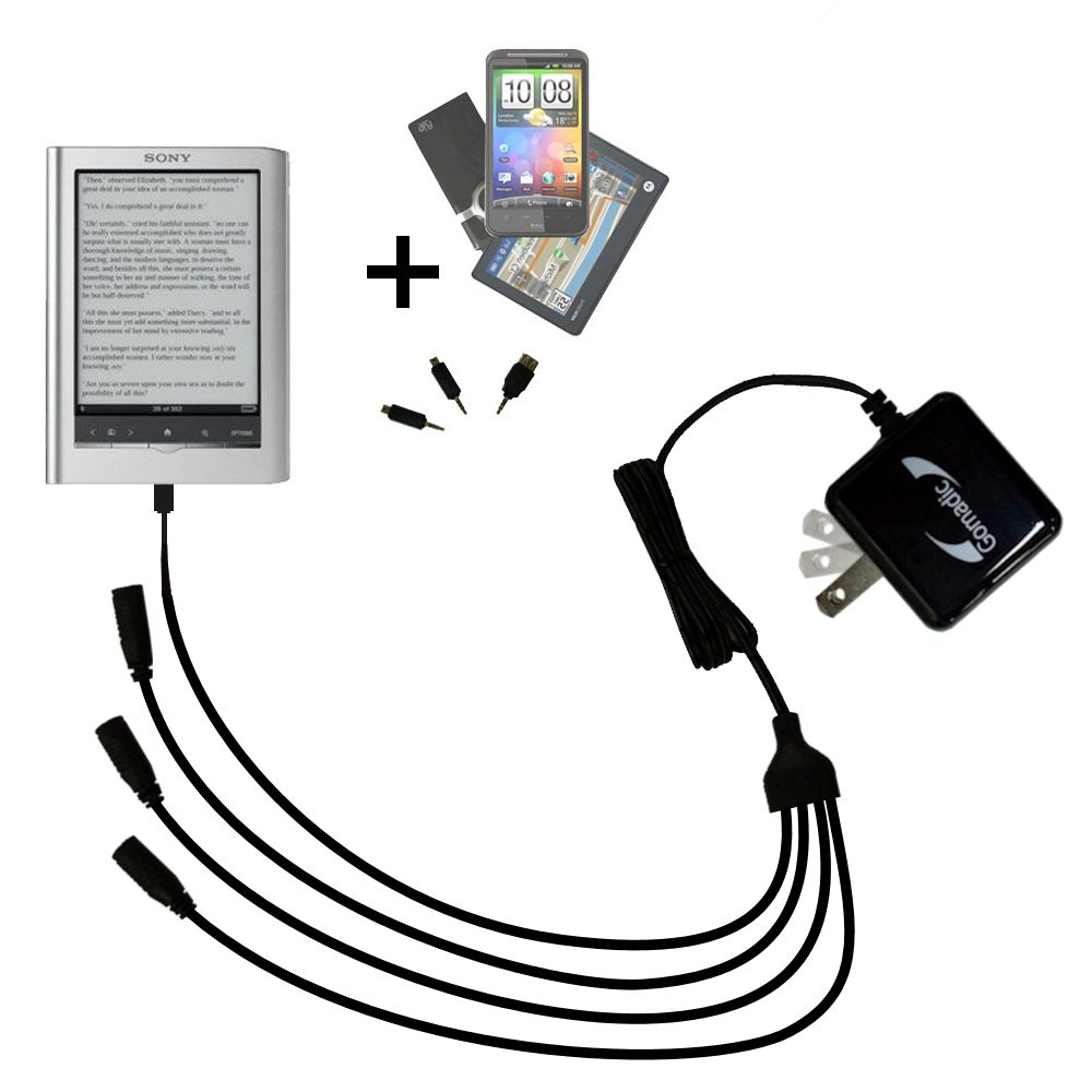 Quad output Wall Charger includes tip for the Sony PRS350 Reader Pocket Edition