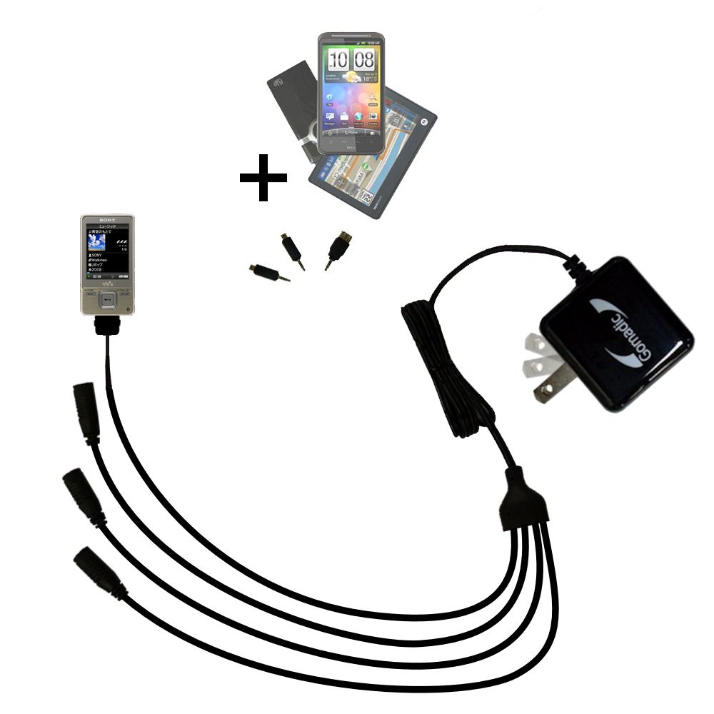 Quad output Wall Charger includes tip for the Sony Walkman NW-A828