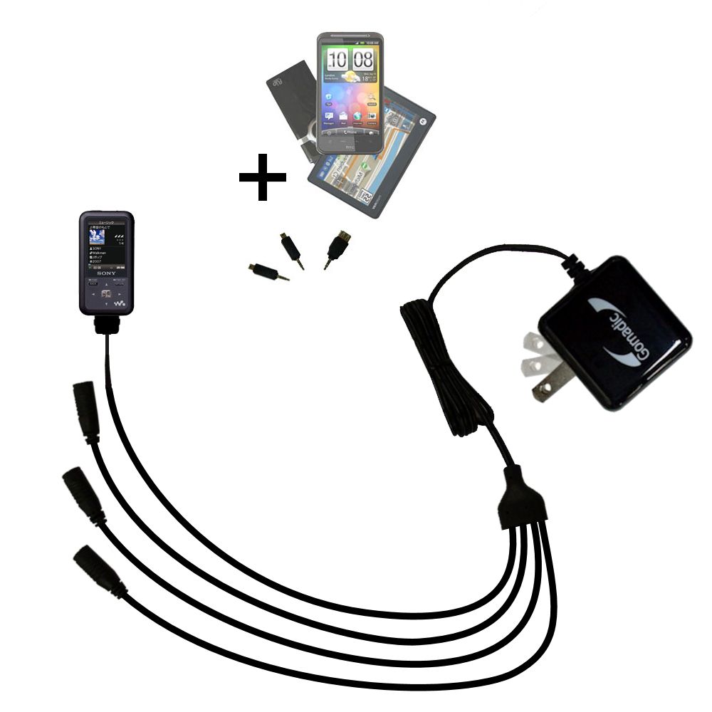Quad output Wall Charger includes tip for the Sony Walkman NW-S715F