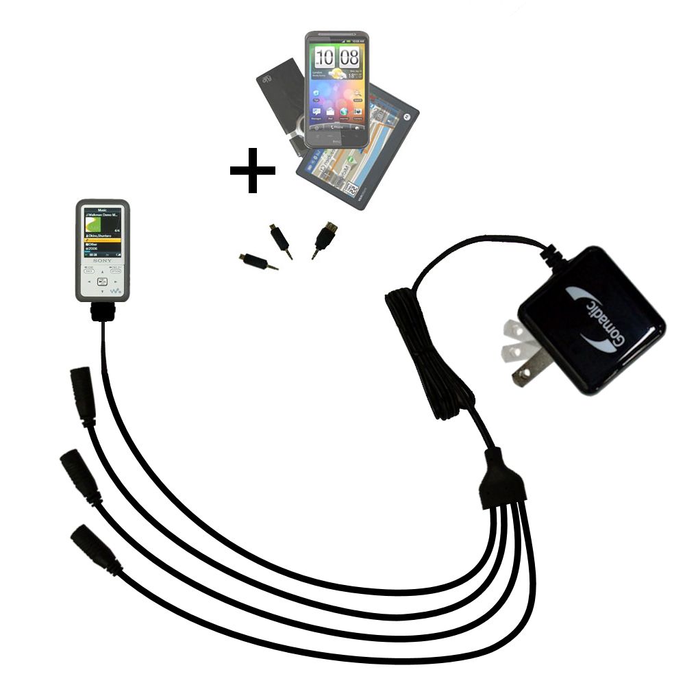 Quad output Wall Charger includes tip for the Sony Walkman NWZ-S515