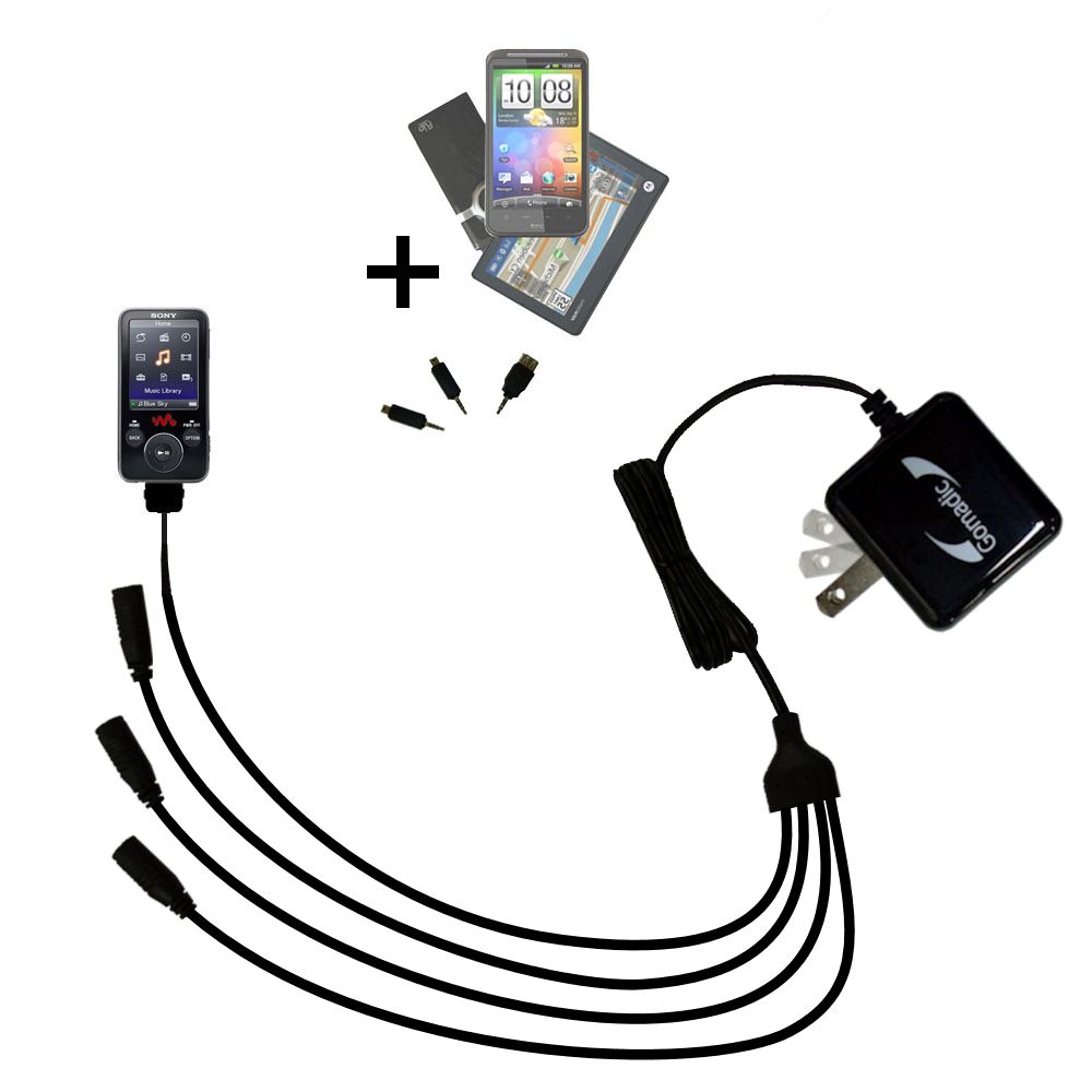 Quad output Wall Charger includes tip for the Sony Walkman NWZ-S638F