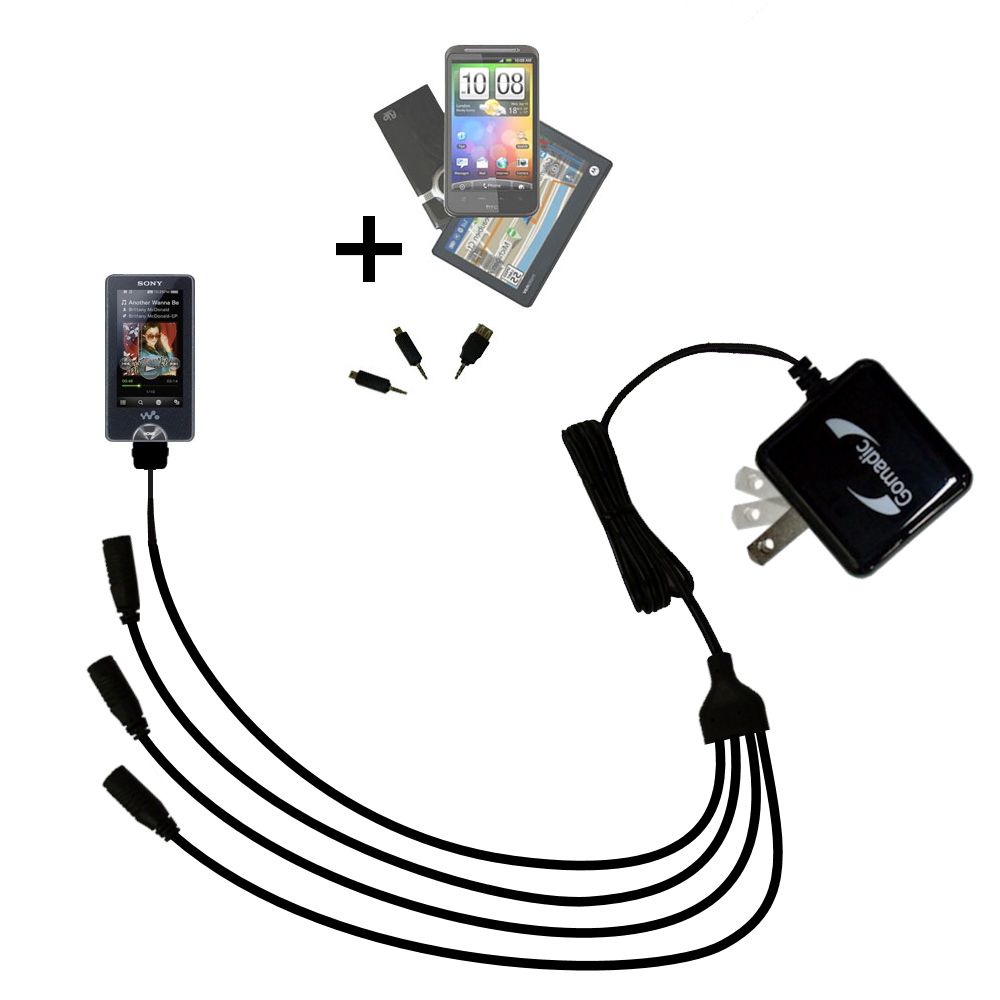 Quad output Wall Charger includes tip for the Sony Walkman X Series NWZ-X1061