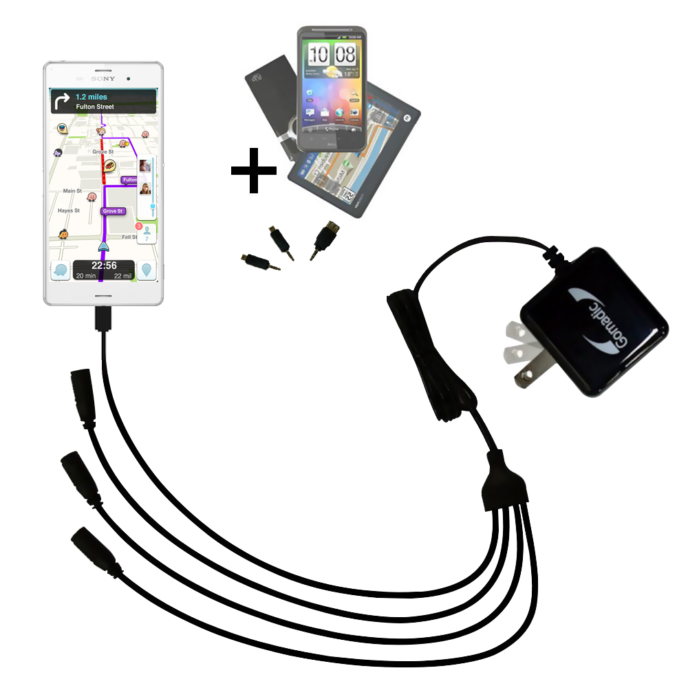 Quad output Wall Charger includes tip for the Sony Xperia Z3 Compact
