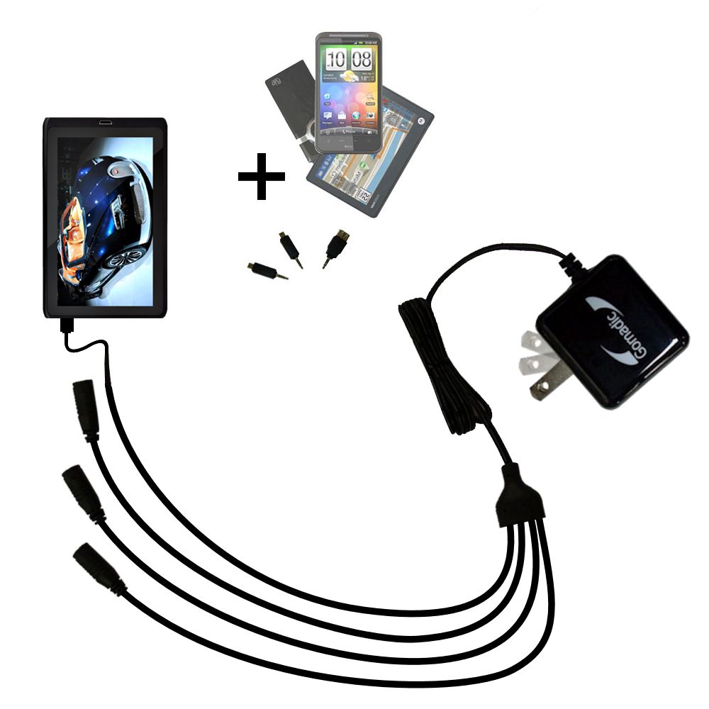 Quad output Wall Charger includes tip for the Tablet Express Dragon Touch 10.1 inch R10