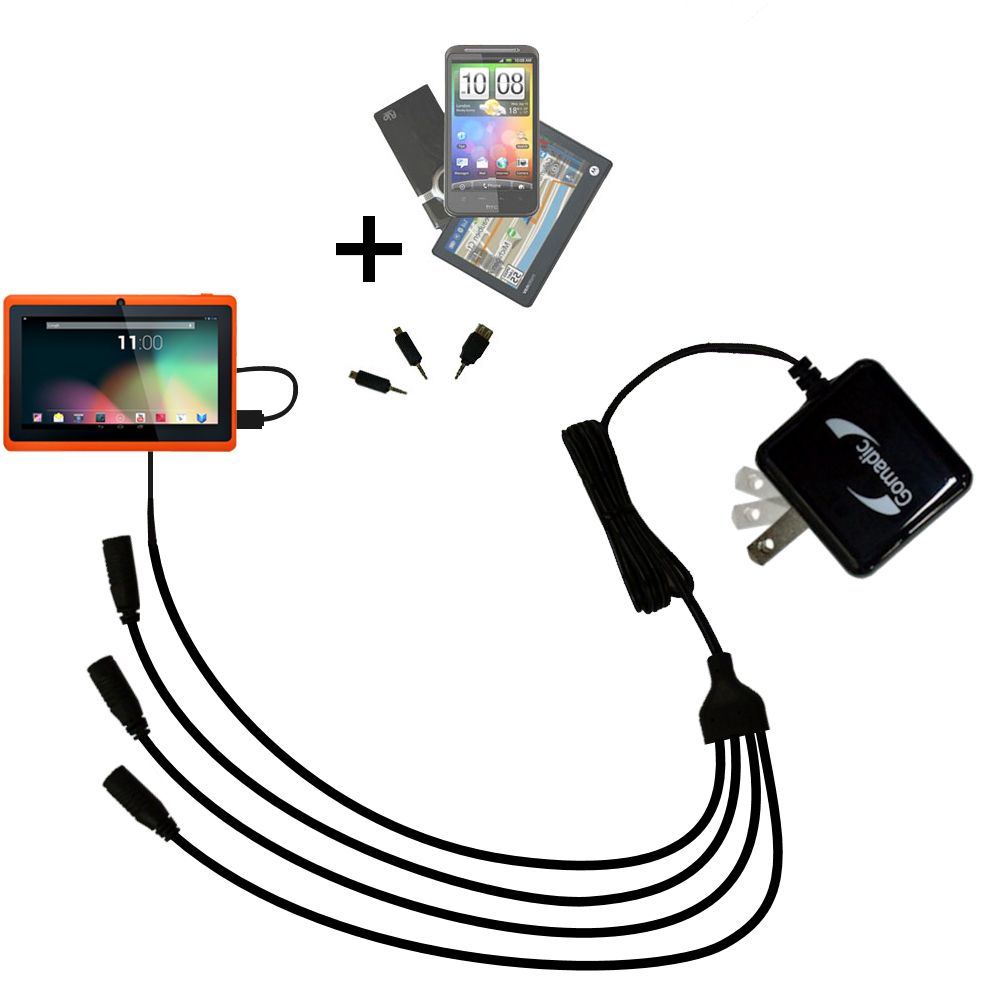 Quad output Wall Charger includes tip for the Tablet Express Dragon Touch 7 inch Y88 R7