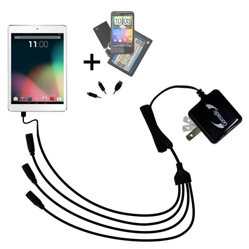 Quad output Wall Charger includes tip for the Tablet Express Dragon Touch elite mini 7.85 inch R8