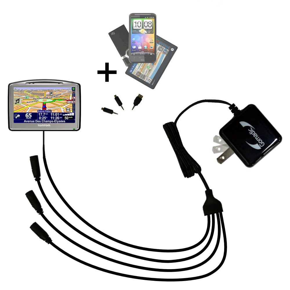 Quad output Wall Charger includes tip for the TomTom Go 520