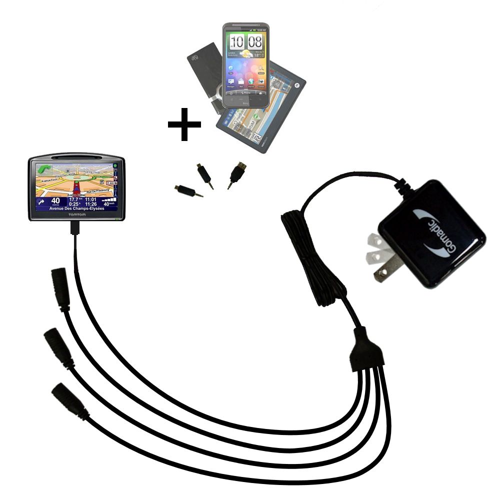 Quad output Wall Charger includes tip for the TomTom GO 630