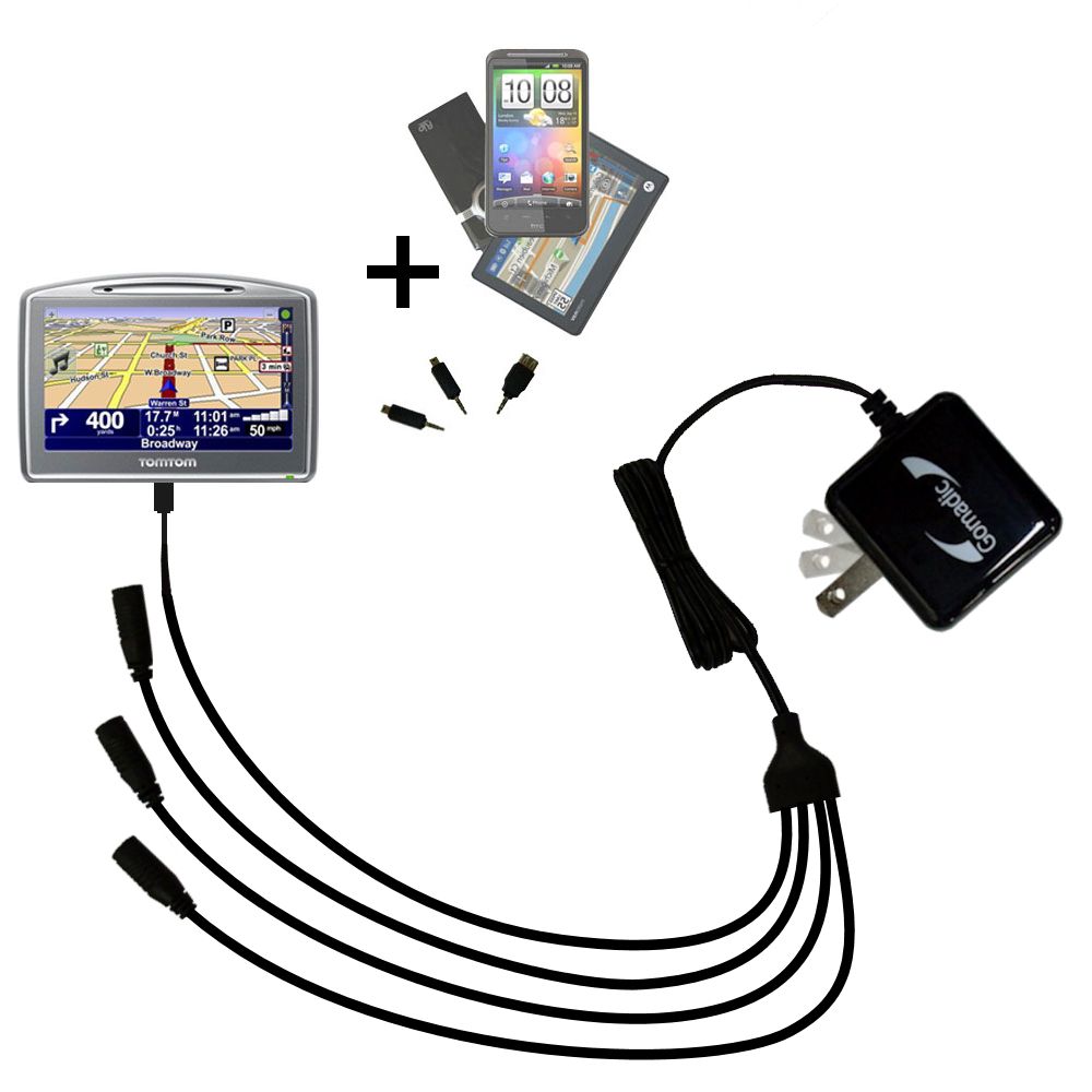 Quad output Wall Charger includes tip for the TomTom Go 920 920T