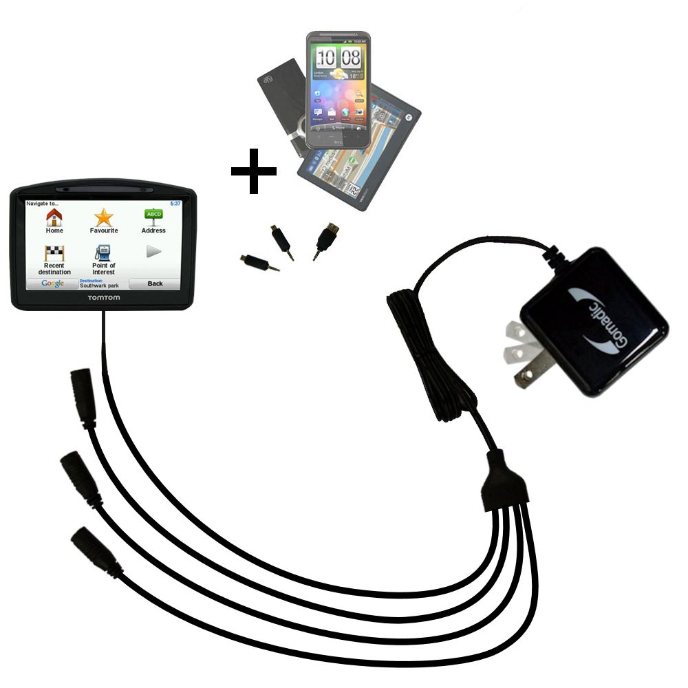 Quad output Wall Charger includes tip for the TomTom GO 940