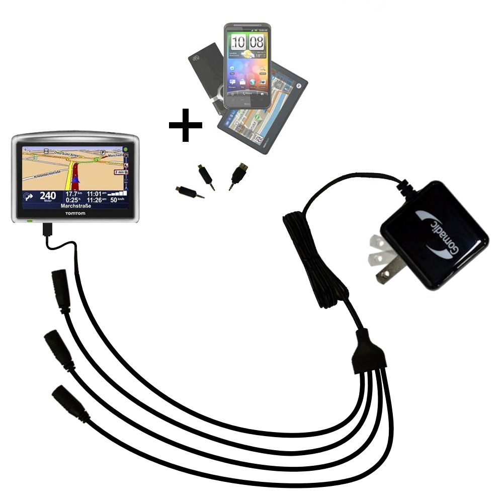 Quad output Wall Charger includes tip for the TomTom ONE Regional Regional 22