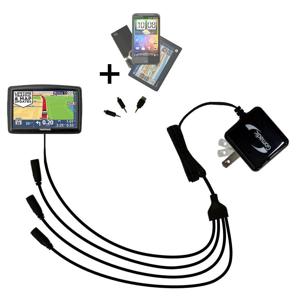 Quad output Wall Charger includes tip for the TomTom START 45 45M 45TM 55 55M 55TM
