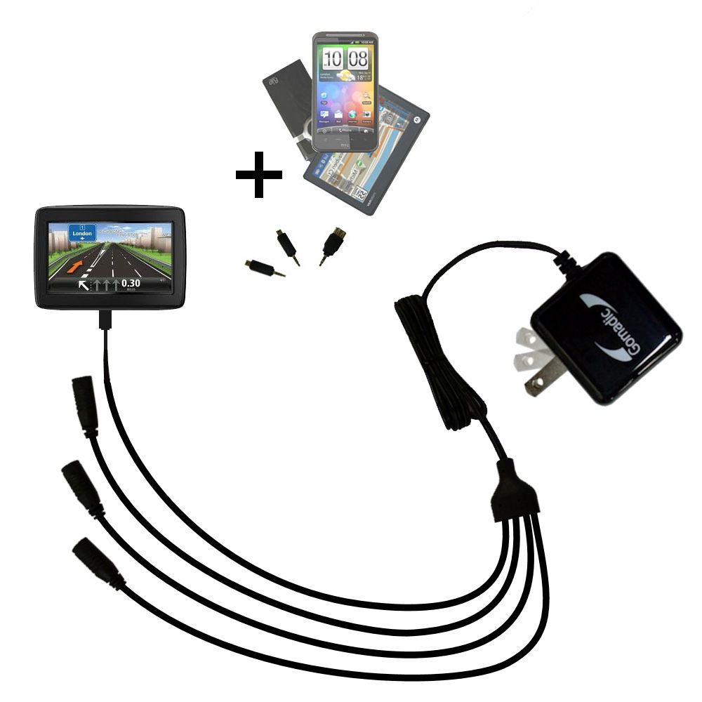 Quad output Wall Charger includes tip for the TomTom Start Europe