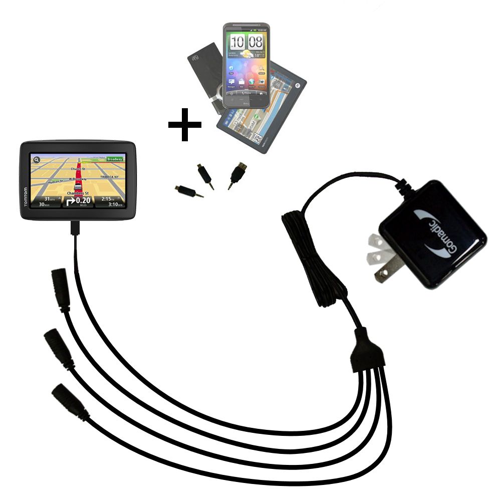 Quad output Wall Charger includes tip for the TomTom VIA 1505T 1505TM Go LIVE