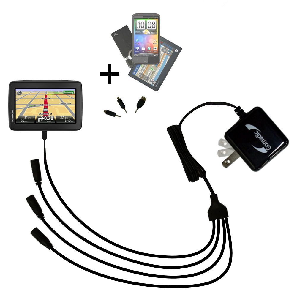 Quad output Wall Charger includes tip for the TomTom VIA 1535T 1535TM Go LIVE
