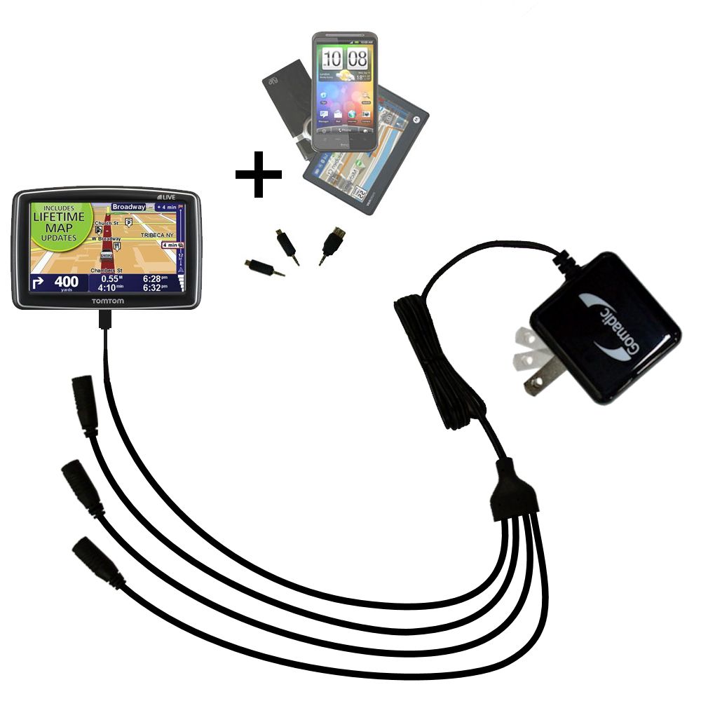 Quad output Wall Charger includes tip for the TomTom XL 340S