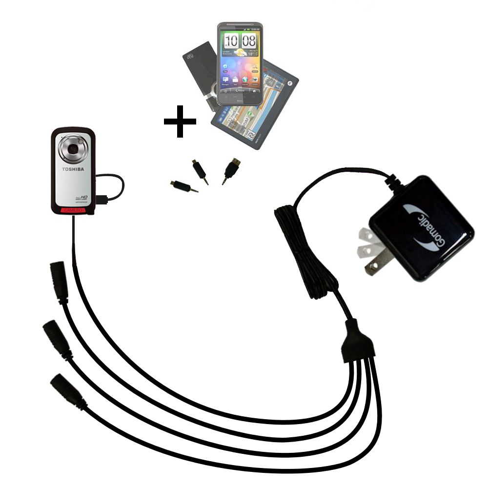 Quad output Wall Charger includes tip for the Toshiba Camileo BW10 Waterproof HD Camcorder