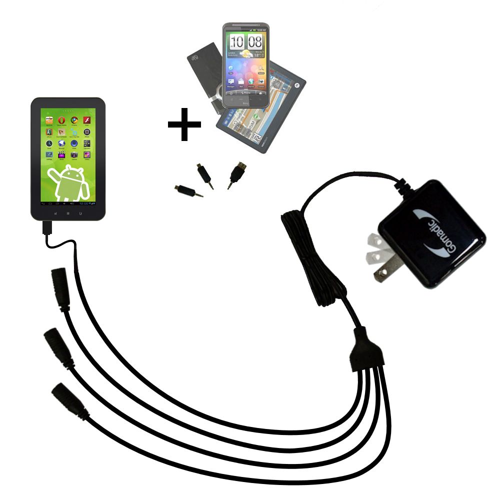 Quad output Wall Charger includes tip for the Zeki Android Tablet TBD753B  TBD763B TBD773B