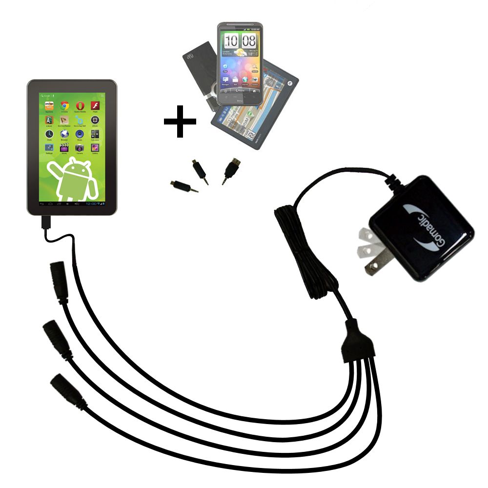 Quad output Wall Charger includes tip for the Zeki Android Tablet TBQ1063B
