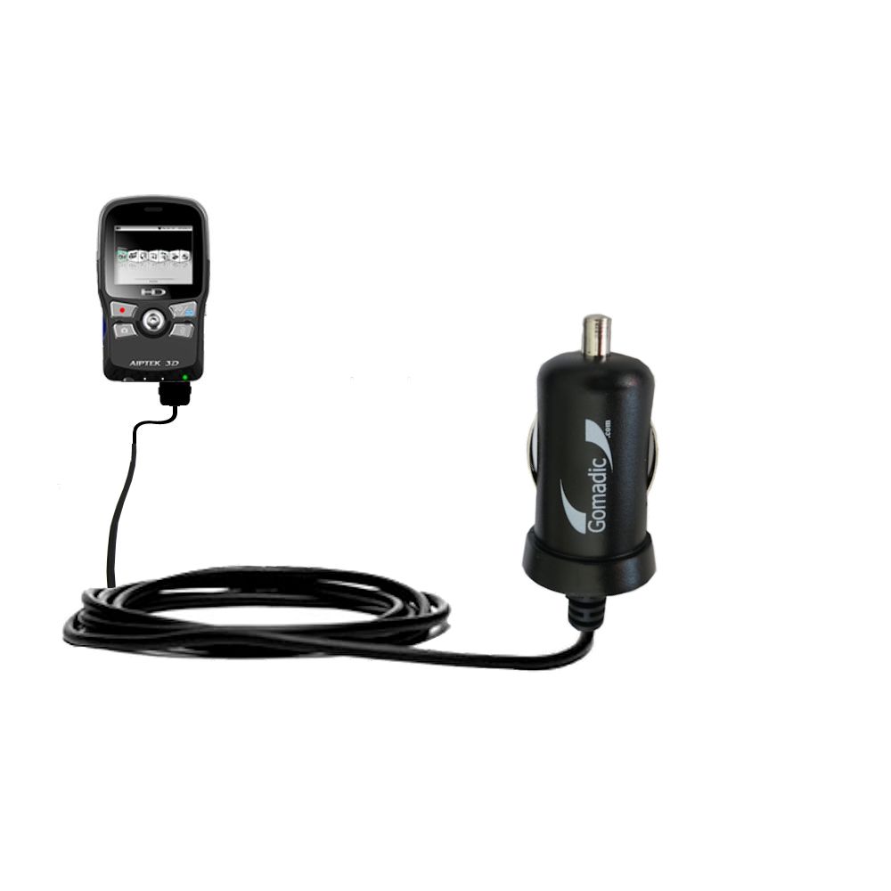 Gomadic Intelligent Compact Car / Auto DC Charger suitable for the Aiptek i2 3D Video Camcorder - 2A / 10W power at half the size. Uses Gomadic TipExchange Technology